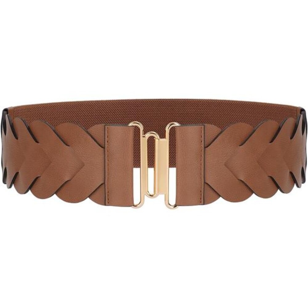 ✨ Women’s Braided Wide Elastic Belt | Faux Leather Stretch Waist Belt